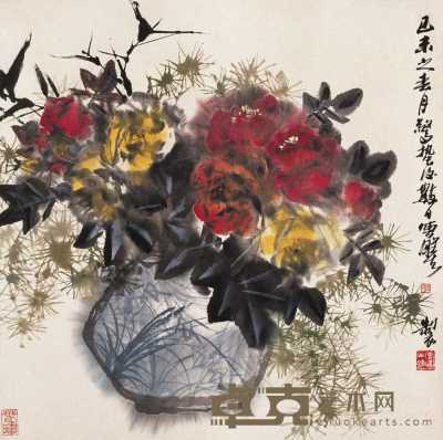 舒传曦 己未（1979年）作 春花图 轴 66×65cm